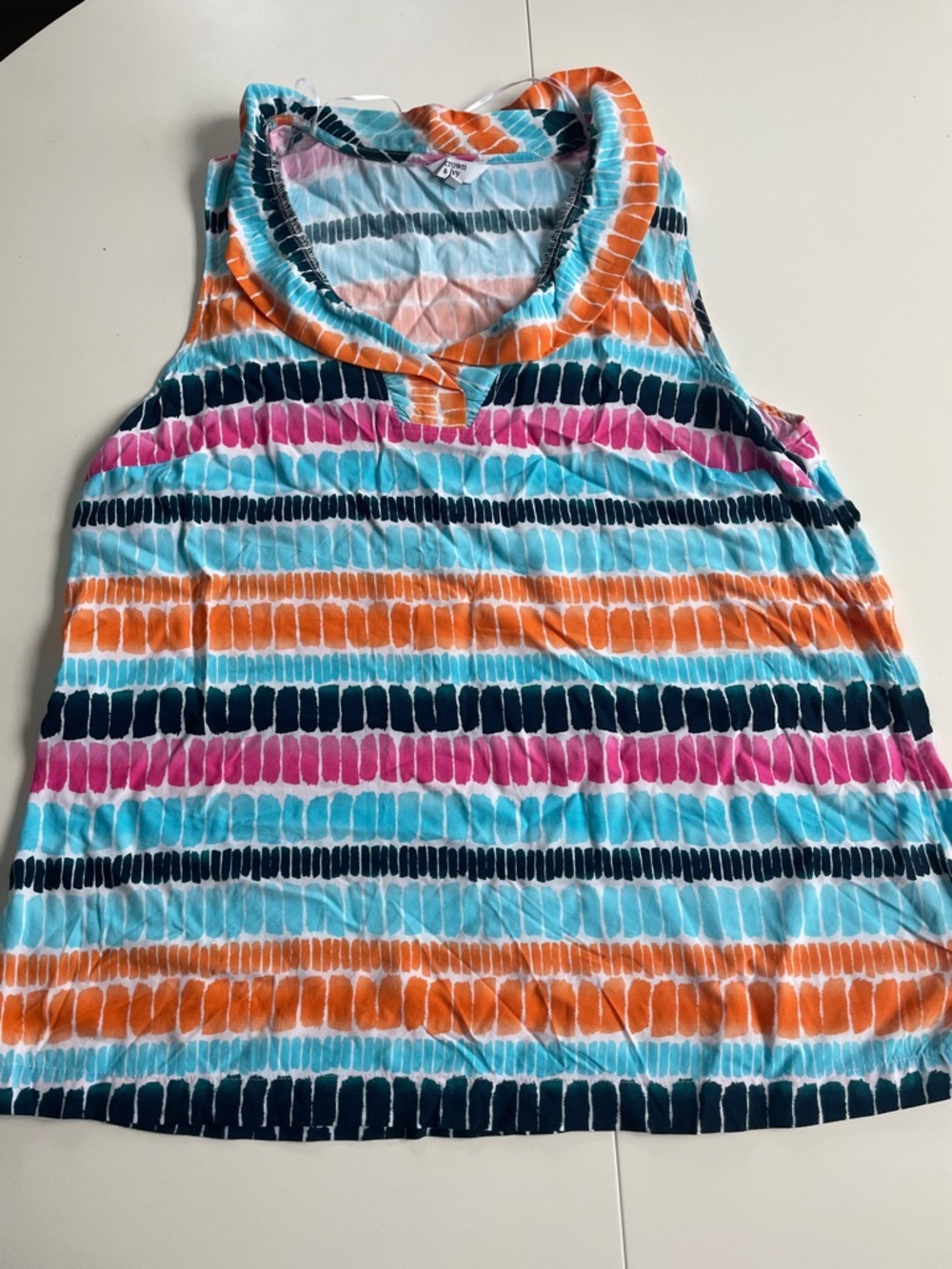 crown & ivy Striped Tank Top in Turquoise, Orange & Pink